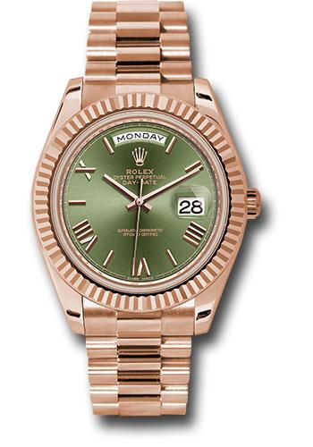 Rolex Day-Date 40 President Rose Gold Olive Green Roman Dial 228235 