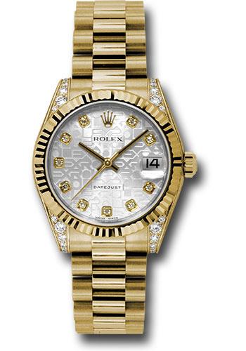 Rolex Yellow Gold Datejust 31 Watch - Fluted Bezel - Silver Jubilee Diamond Dial - President Bracelet - 178238 sjdp