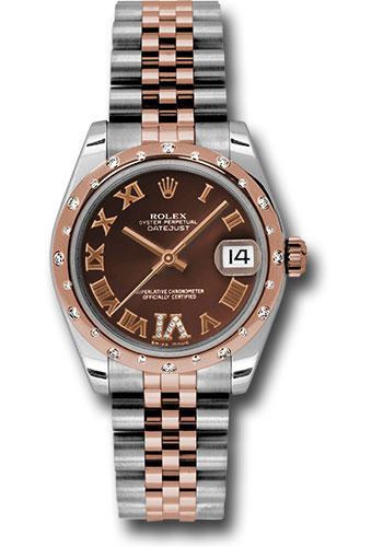 Rolex Steel and Everose Gold Datejust 31 Watch - 24 Diamond Bezel - Chocolate Diamond Roman Vi Roman Dial - Jubilee Bracelet - 178341 chodrj