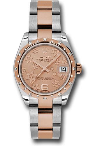 Rolex Steel and Everose Gold Datejust 31 Watch - 24 Diamond Bezel - Pink Champagne Floral Motif Dial - Oyster Bracelet - 178341 pchfo