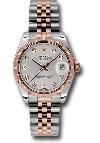 Rolex Steel and Everose Gold Datejust 31 Watch - 24 Diamond Bezel - Silver Diamond Dial - Jubilee Bracelet - 178341 sdj