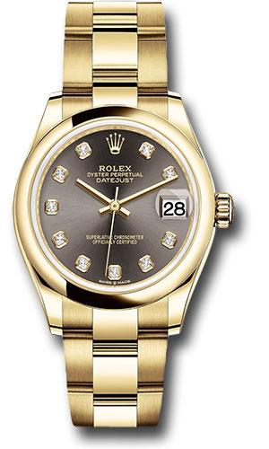 Rolex Yellow Gold Datejust 31 Watch - Domed Bezel - Dark Grey Diamond Dial - Oyster Bracelet - 278248 dkgdo