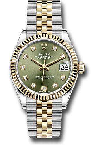 Rolex Steel and Yellow Gold Datejust 31 Watch - Fluted Bezel - Olive Green Diamond Dial - Jubilee Bracelet - 278273 ogdj