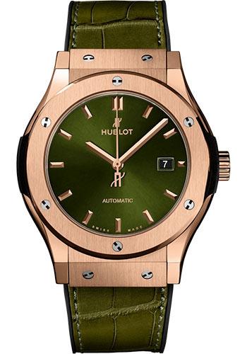 Hublot Classic Fusion King Gold Green Watch - 42 mm - Green Dial - Black Rubber and Green Leather Strap-542.OX.8980.LR