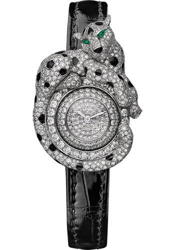 Cartier Panthere Espiegle de Cartier Watch - White Gold Diamond Case - White Gold Dial - Black Alligator Strap - HPI00773