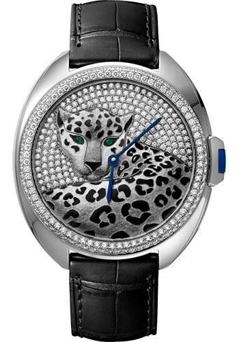 Cartier Cle de Cartier Watch - 40 mm White Gold Diamond Case - White Gold Dial - Black Alligator Strap - HPI01017