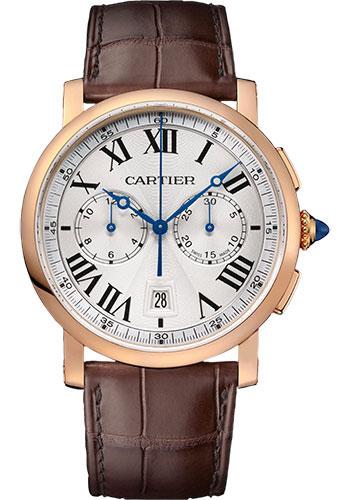 Cartier Rotonde de Cartier Chronograph Watch - 40 mm Pink Gold Case - Silvered Effect Dial - Brown Alligator Strap - W1556238