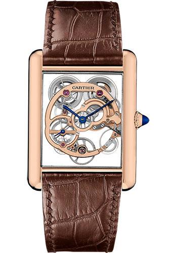 Cartier Tank Louis Cartier Watch - 30 mm Pink Gold Case - Pink Gold Case Bezel - Black Dial - Brown Alligator Strap - WHTA0002