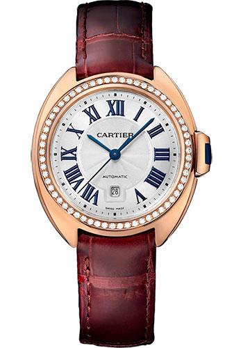 Cartier Cle De Cartier Watch - 31 mm Pink Gold Diamond Case - Diamond Bezel - Silver Dial - Bordeaux Alligator Strap - WJCL0016