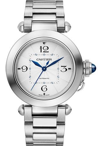 Cartier Pasha de Cartier Watch - 35 mm Steel Case - Silver Dial - Bracelet - Second Navy Alligator Strap - WSPA0013